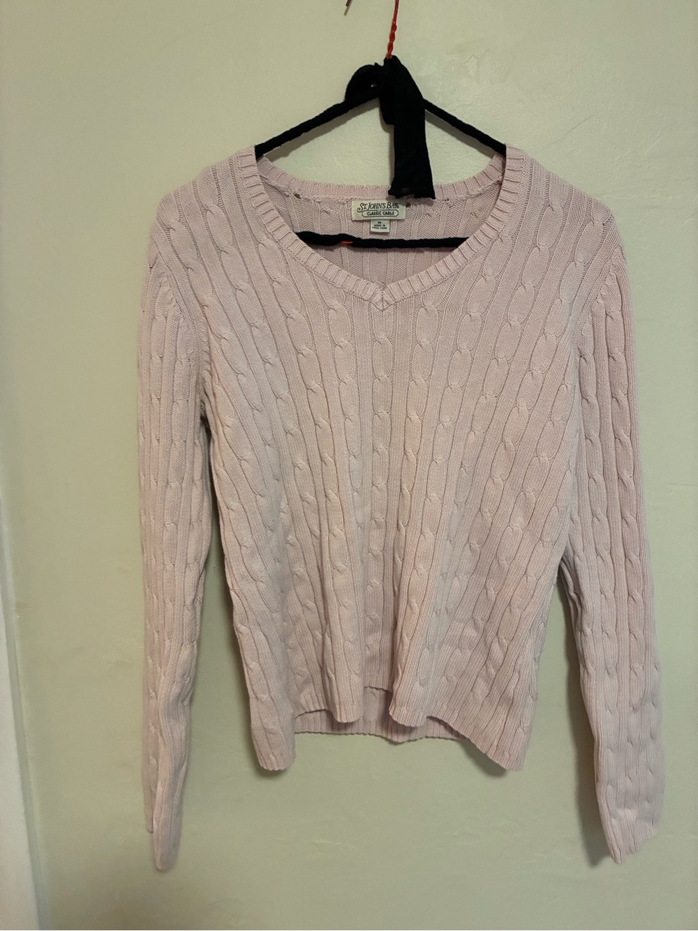 St. John's Bay Light Pink Cable-Knit V-Neck Sweater